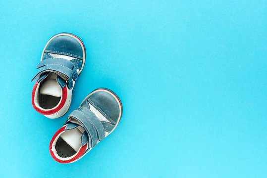 Top View Of Newborn Baby Boy Shoes