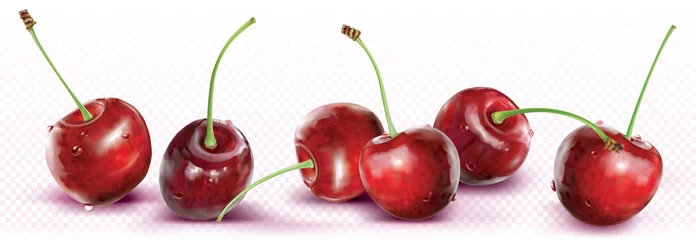 Fotobehang Cherries are placed in a line © dracozlat