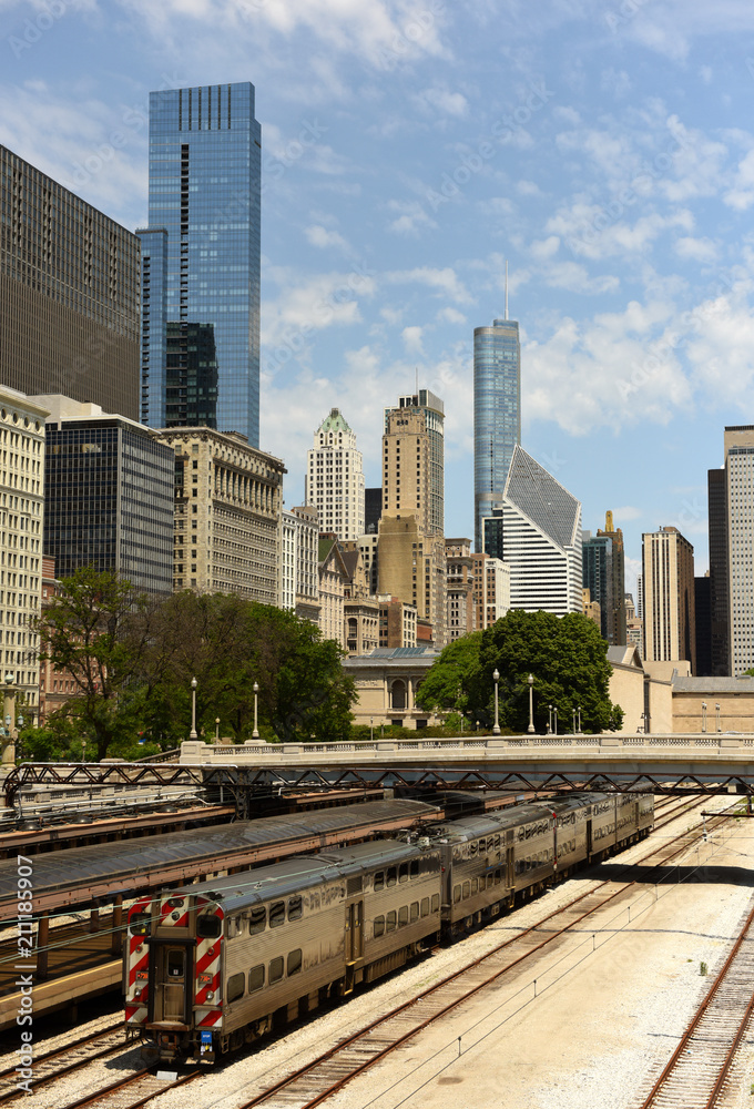 Canvas Prints Chicago cityscape  with a trains on the station in downtown , USA