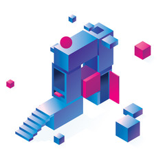 Bright isometric letter A drawn with bright colors, vivid gradient and made with box and cubes. Concept illustration
