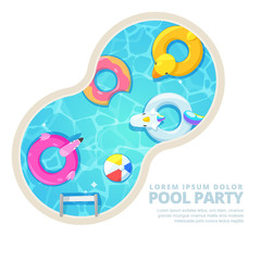 Isolated circle swimming pool, vector cartoon illustration. Summer poster, banner layout.