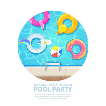 Isolated circle swimming pool, vector cartoon illustration. Summer poster, banner layout. © Qualit Design