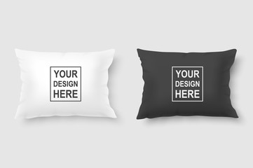 Vector realistic 3d white and black pillow set closeup isolated on white background. Design template for graphics and mockup. Top view