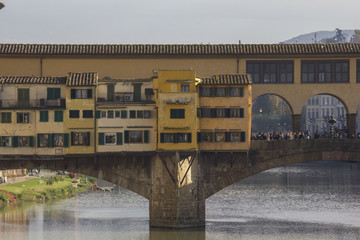 Fototapeta na wymiar Architectural view at day time of Ponte Vecchio bridge in Florence