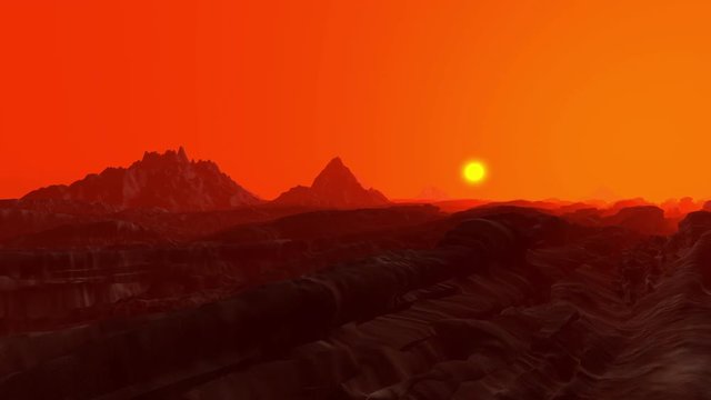 3D rendered Animation of a sunset on Planet Mars.