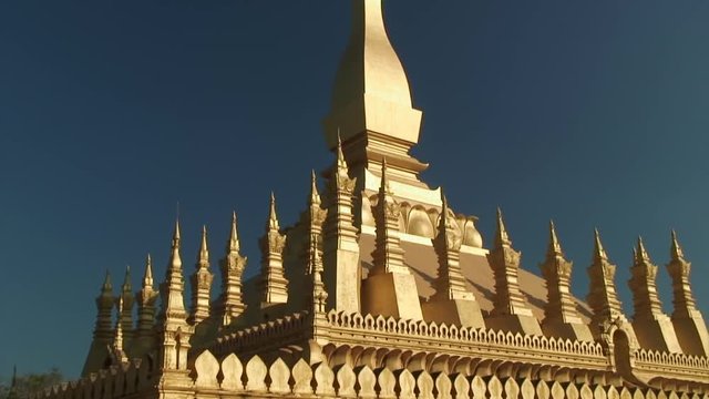 Zoom Into Rooftop of Golden Stupa