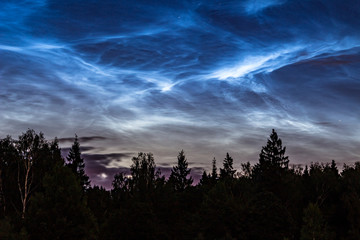 Atmospheric phenomenon of noctilucent clouds (night shining clouds), June 25, 2018, Central Russia