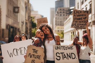 Girls having fun at women's march