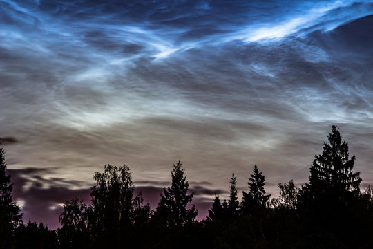 Atmospheric phenomenon of noctilucent clouds (night shining clouds), June 25, 2018, Central Russia