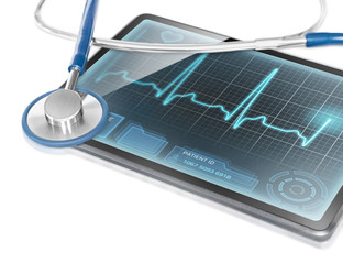 Tablet with ECG data on screen