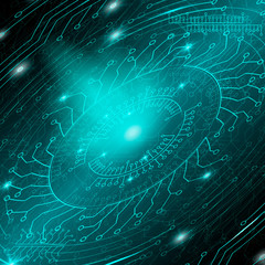 Blue abstract technological background with various round elements.