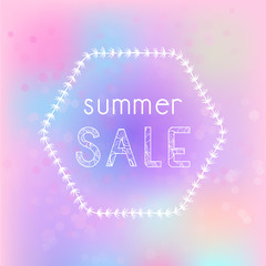 Vector illustration with hand drawn floral frame, abstract background and patterned inscription Summer Sale.