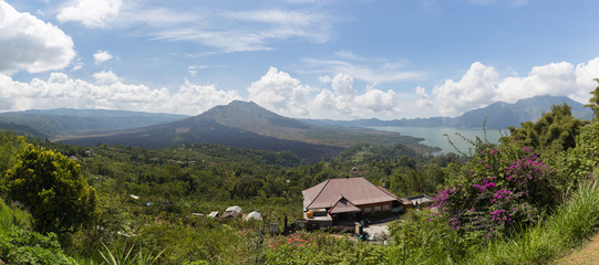 Gunung Batur volcano and mountain Abang Kintamani - panoramic view
