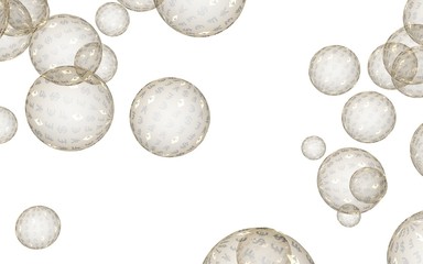 Fototapeta premium Bitcoin economic financial bubble. Cryptocurrency 3D illustration. Business concept. Golden bubbles on a white background