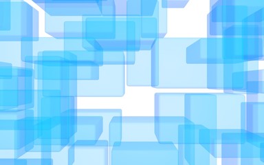 Blue and white abstract digital and technology background. The pattern with repeating rectangles. 3D illustration