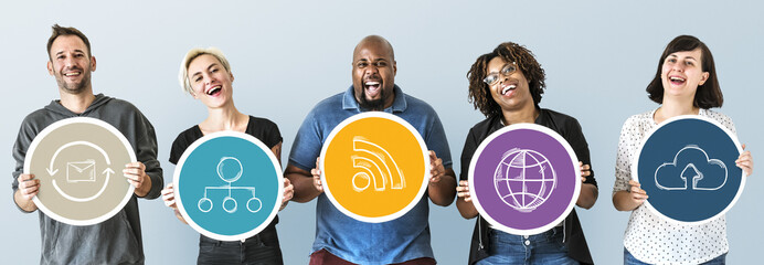 People with social media icons