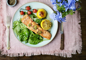 Grilled salmon food photography recipe idea
