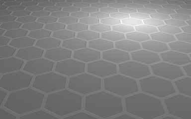 Honeycomb on a gray background. Perspective view on polygon look like honeycomb. Extruded (bump) cell. Isometric geometry. 3D illustration
