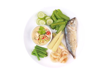 Green chili dip as Nam Prik Num with set.