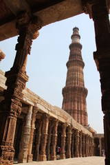 Fototapeta na wymiar Qutub Minar, also spelled as Qutab Minar, or Qutb Minar. The tallest minaret in India - Delhi