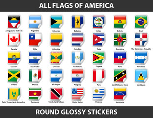 Flags of all countries of American continents. Round Glossy Stickers