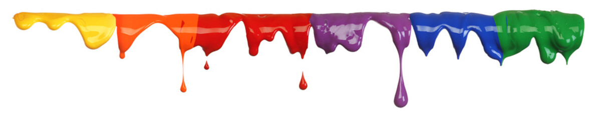 Colorful paint dripping isolated on white - obrazy, fototapety, plakaty
