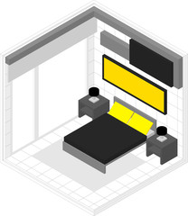 Vector isometric low poly bedroom room icon