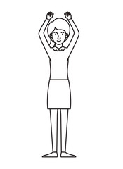 young woman celebrating with hands up character vector illustration design