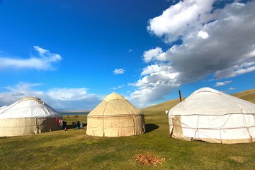 The ger camp in a large meadow at Ulaanbaatar , Mongolia