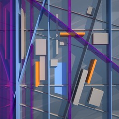 Abstrato Digital, simulando uma cidade. Foi utilizado Adobe Phtotoshop e 3D Studio MAX.