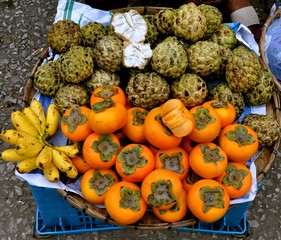 Tropical fruit displayed for sale in an Asian street market