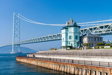 Fototapeta premium Akashi Kaikyo bridge, world longest suspension metal bridge in Kobe, Japan
