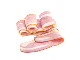 isolated raw bacon on white background