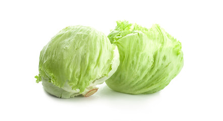 Green Iceberg lettuce on White Background