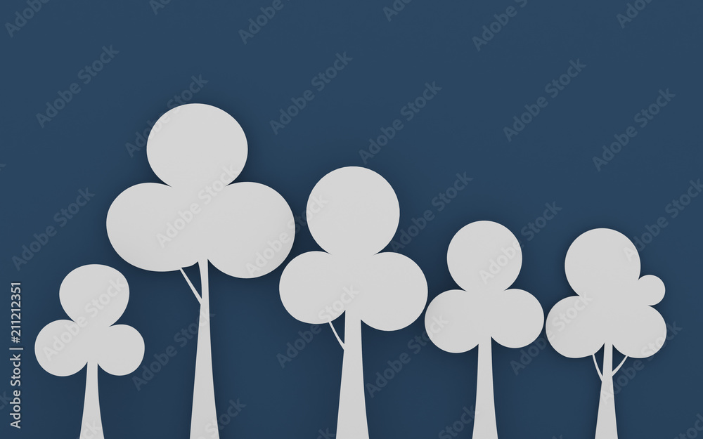 Poster paper art scene of cute tree on white background,minimal concept of forest,3d rendering