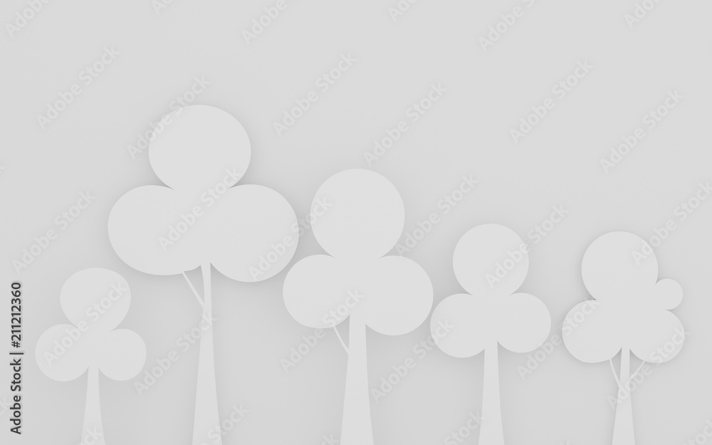 Poster paper art scene of cute tree on white background,minimal concept of forest,3d rendering