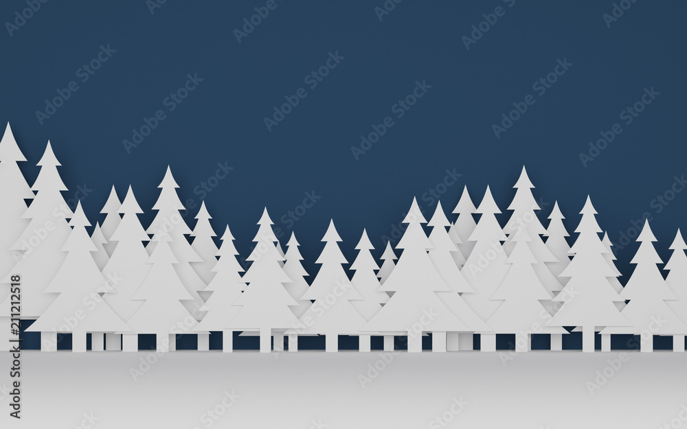 Poster paper art scene of pine tree on flat background,Minimal concept of forest,3D rendering