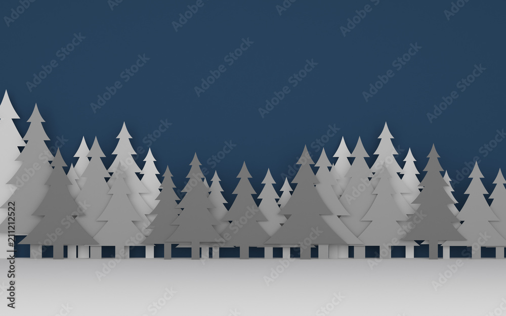 Poster paper art scene of pine tree on flat background,Minimal concept of forest,3D rendering