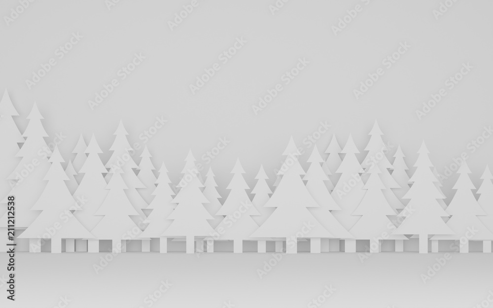 Poster paper art scene of pine tree on flat background,Minimal concept of forest,3D rendering