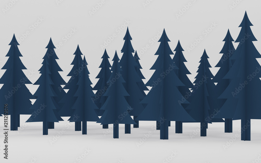 Poster paper art scene of pine tree on flat background,Minimal concept of forest,3D rendering