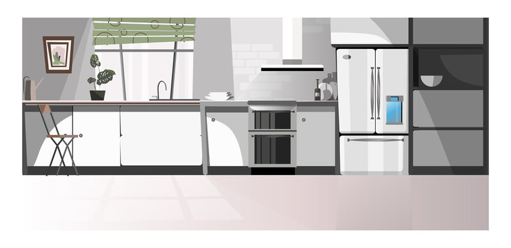 Modern kitchen room with appliances vector illustration