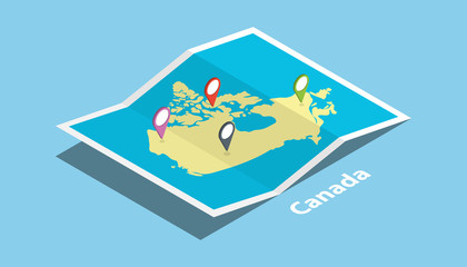canada explore maps country nation with isometric style and pin location tag on top