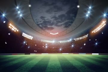 Fototapeta na wymiar lights at night and football stadium 3d rendering. Mixed photos