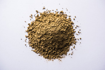 Indian ayurvedic Triphala churan or trifala powder is an ancient medicine for bowel movement or indigestion problems. Selective focus