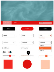 Light Red, Yellow vector ui kit with clouds & stars.