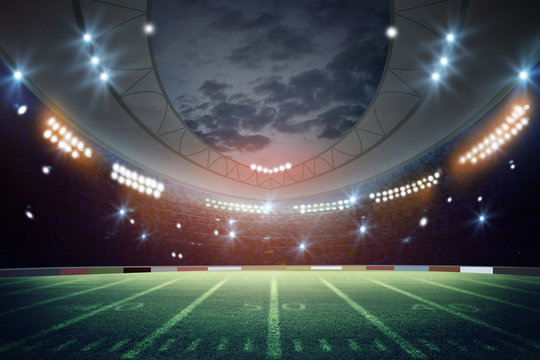 American Soccer Stadium 3d rendering. Mixed photos
