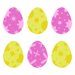 Set of colored isolated Easter eggs on a white background. Simple flat vector illustration. Suitable for decorating postcards, advertising, magazines.