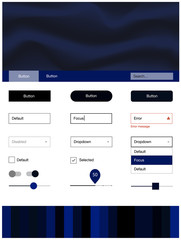 Dark BLUE vector web ui kit with lamp shapes.