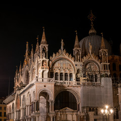 Basilica di San Marco illuminated at night on Piazza San Marco. Italy