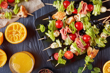 antipasto skewers with meat and veggies